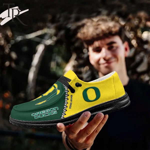Custom Name NCAA Oregon Ducks Football Team And Monster Paws Hey Dude Shoes