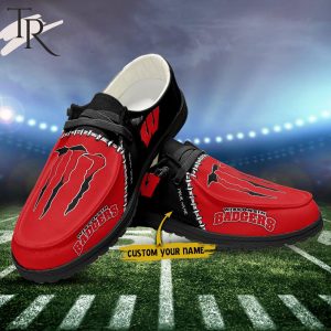 Custom Name NCAA Wisconsin Badgers Football Team And Monster Paws Hey Dude Shoes
