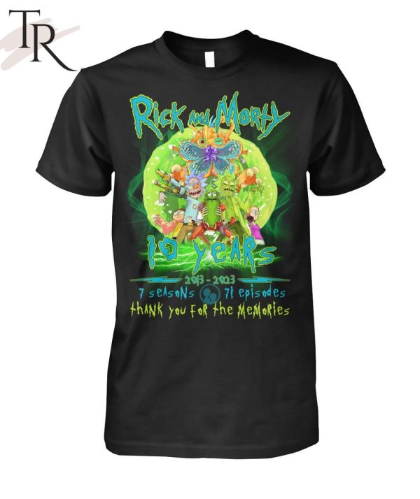 Rick And Morty 10 Years 2013 – 2023 7 Seasons 71 Episode Thank You For The Memories T-Shirt