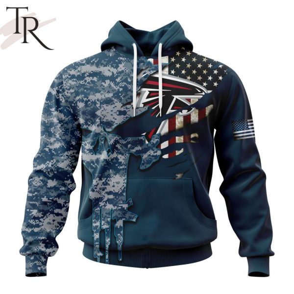 Personalized NFL Atlanta Falcons Special Navy Camo Veteran Design Hoodie