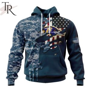Personalized NFL Baltimore Ravens Special Navy Camo Veteran Design Hoodie