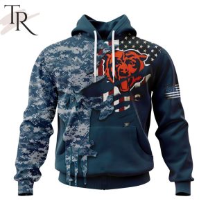 Personalized NFL Chicago Bears Special Navy Camo Veteran Design Hoodie