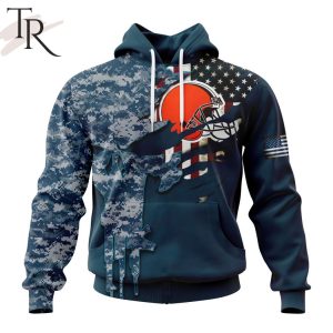 Personalized NFL Cleveland Browns Special Navy Camo Veteran Design Hoodie