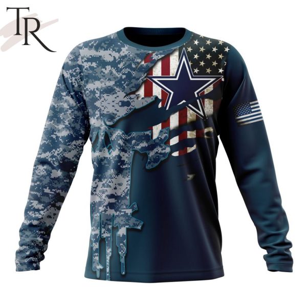 Personalized NFL Dallas Cowboys Special Navy Camo Veteran Design Hoodie