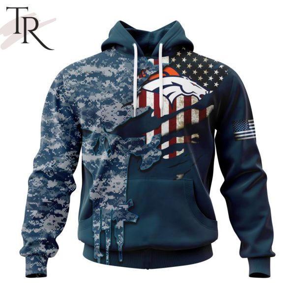 Personalized NFL Denver Broncos Special Navy Camo Veteran Design Hoodie