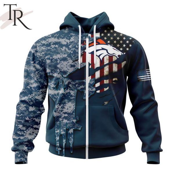 Personalized NFL Denver Broncos Special Navy Camo Veteran Design Hoodie