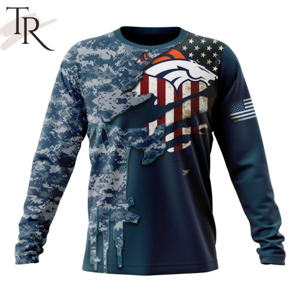 Personalized NFL Denver Broncos Special Navy Camo Veteran Design Hoodie