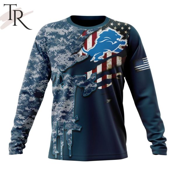 Personalized NFL Detroit Lions Special Navy Camo Veteran Design Hoodie