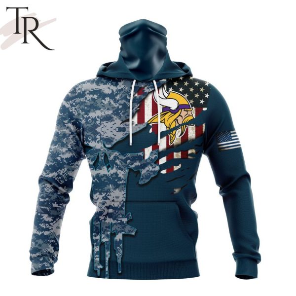 Personalized NFL Minnesota Vikings Special Navy Camo Veteran Design Hoodie