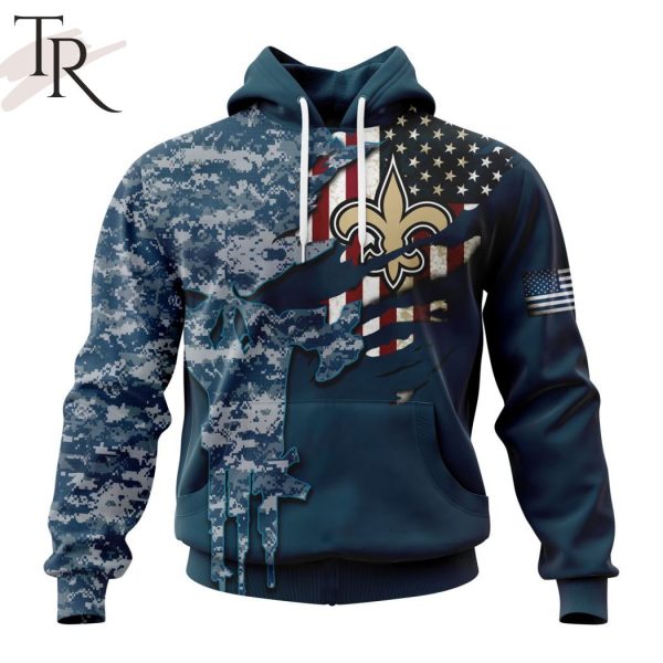 Personalized NFL New Orleans Saints Special Navy Camo Veteran Design Hoodie