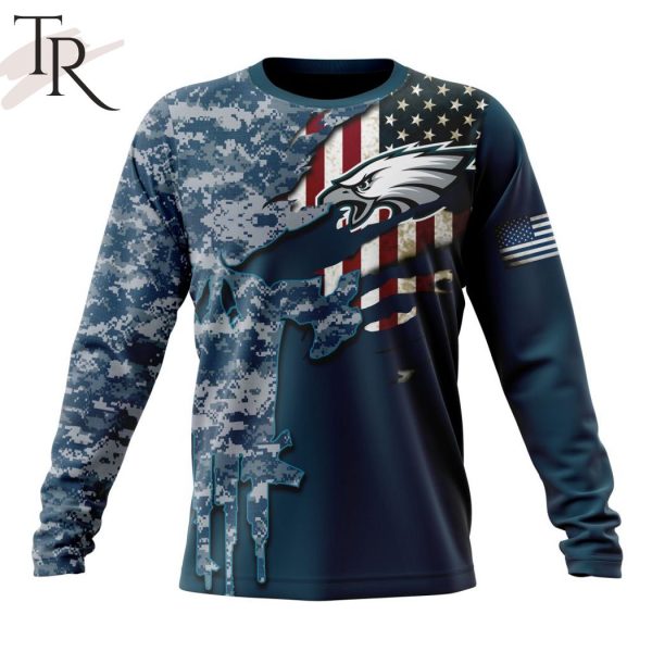 Personalized NFL Philadelphia Eagles Special Navy Camo Veteran Design Hoodie