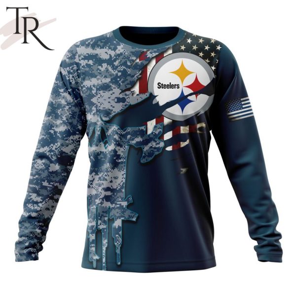 Personalized NFL Pittsburgh Steelers Special Navy Camo Veteran Design Hoodie