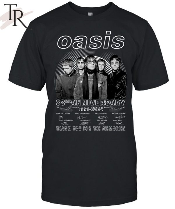 Oasis 33rd Anniversary 1991 – 2024 Thank You For The Memories T-Shirt