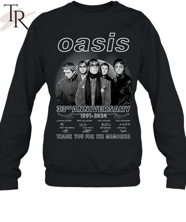 Oasis 33rd Anniversary 1991 – 2024 Thank You For The Memories T-Shirt