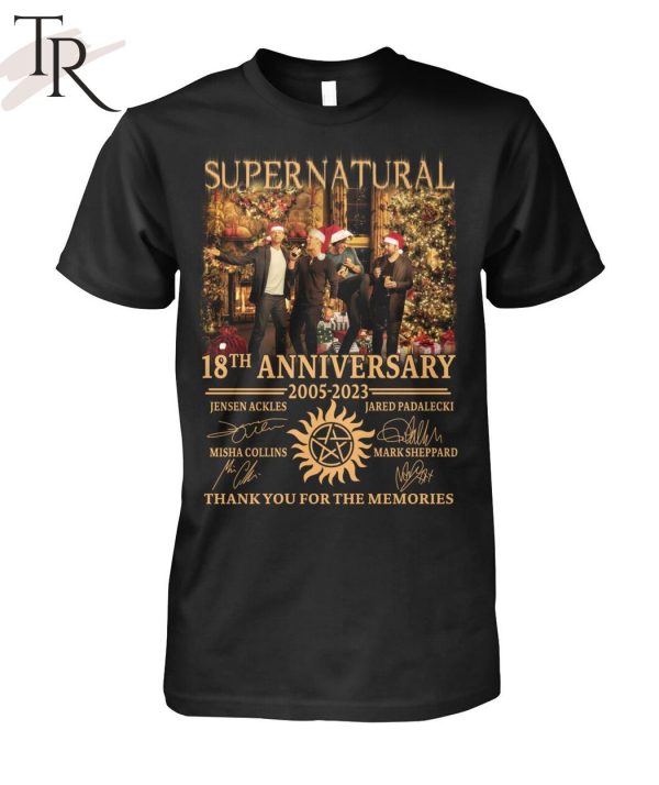 Supernatural 18th Anniversary 2005 – 2023 Jensen Ackles, Misha Collins, Jared Padalecki And Mark Sheppard Thank You For The Memories T-Shirt