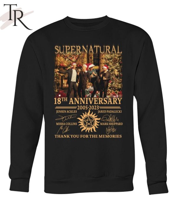 Supernatural 18th Anniversary 2005 – 2023 Jensen Ackles, Misha Collins, Jared Padalecki And Mark Sheppard Thank You For The Memories T-Shirt