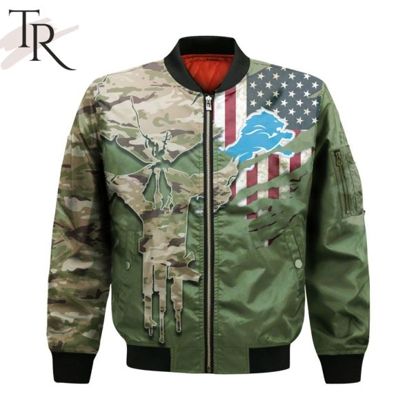 NFL Detroit Lions Special Camo Design For Veterans Day Bomber Jacket