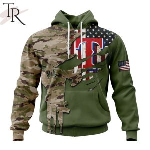 MLB Texas Rangers Special Camo Design For Veterans Day Hoodie