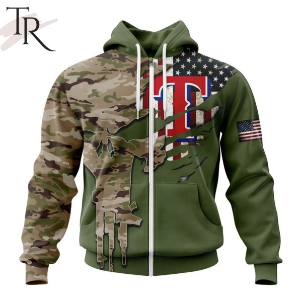 MLB Texas Rangers Special Camo Design For Veterans Day Hoodie