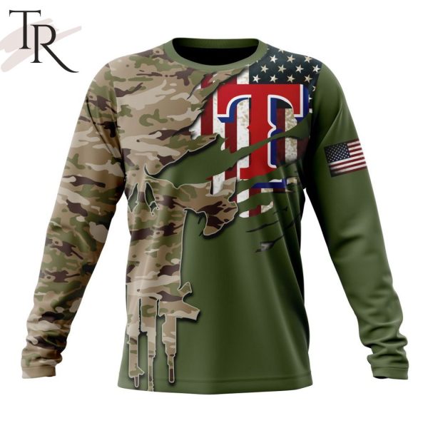 MLB Texas Rangers Special Camo Design For Veterans Day Hoodie