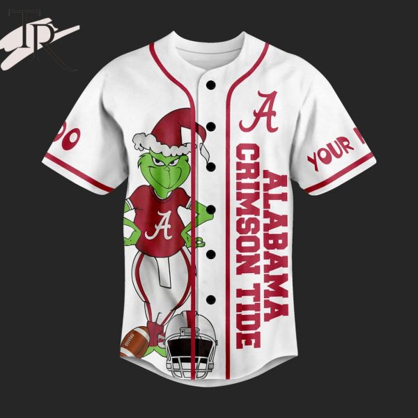 I Wil Watch Alabama Crimson Tide Every Where Grinch Design Personalized Baseball Jersey