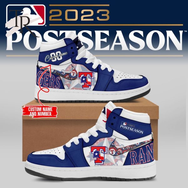 Custom Name And Number 2023 Postseason Texas Rangers Air Jordan 1 – Navy