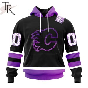 NHL Calgary Flames Special Black Hockey Fights Cancer Kits Hoodie