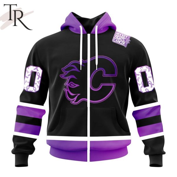 NHL Calgary Flames Special Black Hockey Fights Cancer Kits Hoodie