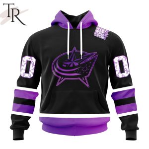 NHL Columbus Blue Jackets Special Black Hockey Fights Cancer Kits Hoodie