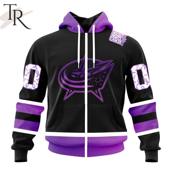 NHL Columbus Blue Jackets Special Black Hockey Fights Cancer Kits Hoodie