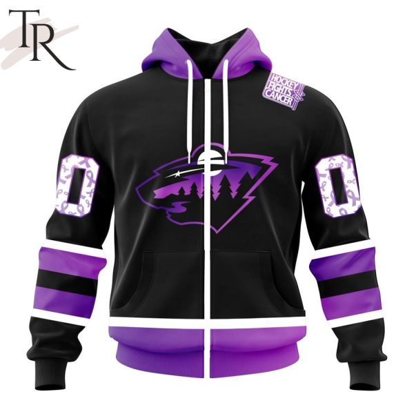 NHL Minnesota Wild Special Black Hockey Fights Cancer Kits Hoodie