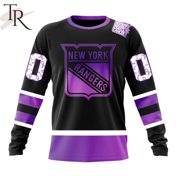 NHL New York Rangers Special Black Hockey Fights Cancer Kits Hoodie