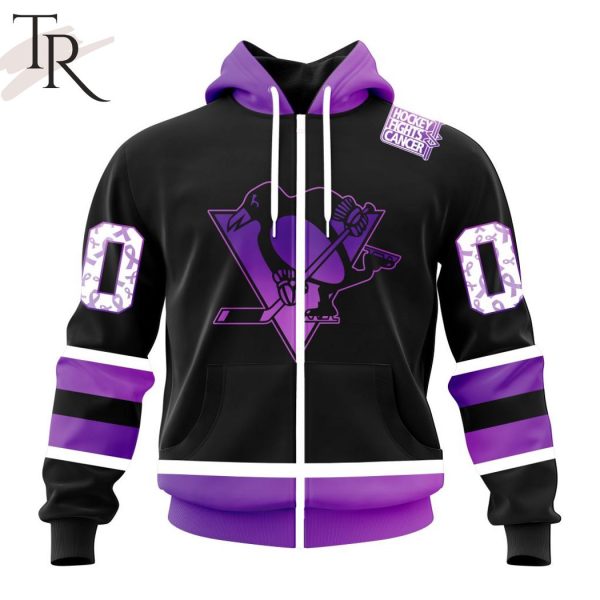 NHL Pittsburgh Penguins Special Black Hockey Fights Cancer Kits Hoodie