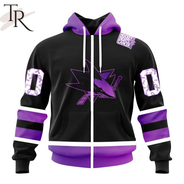 NHL San Jose Sharks Special Black Hockey Fights Cancer Kits Hoodie