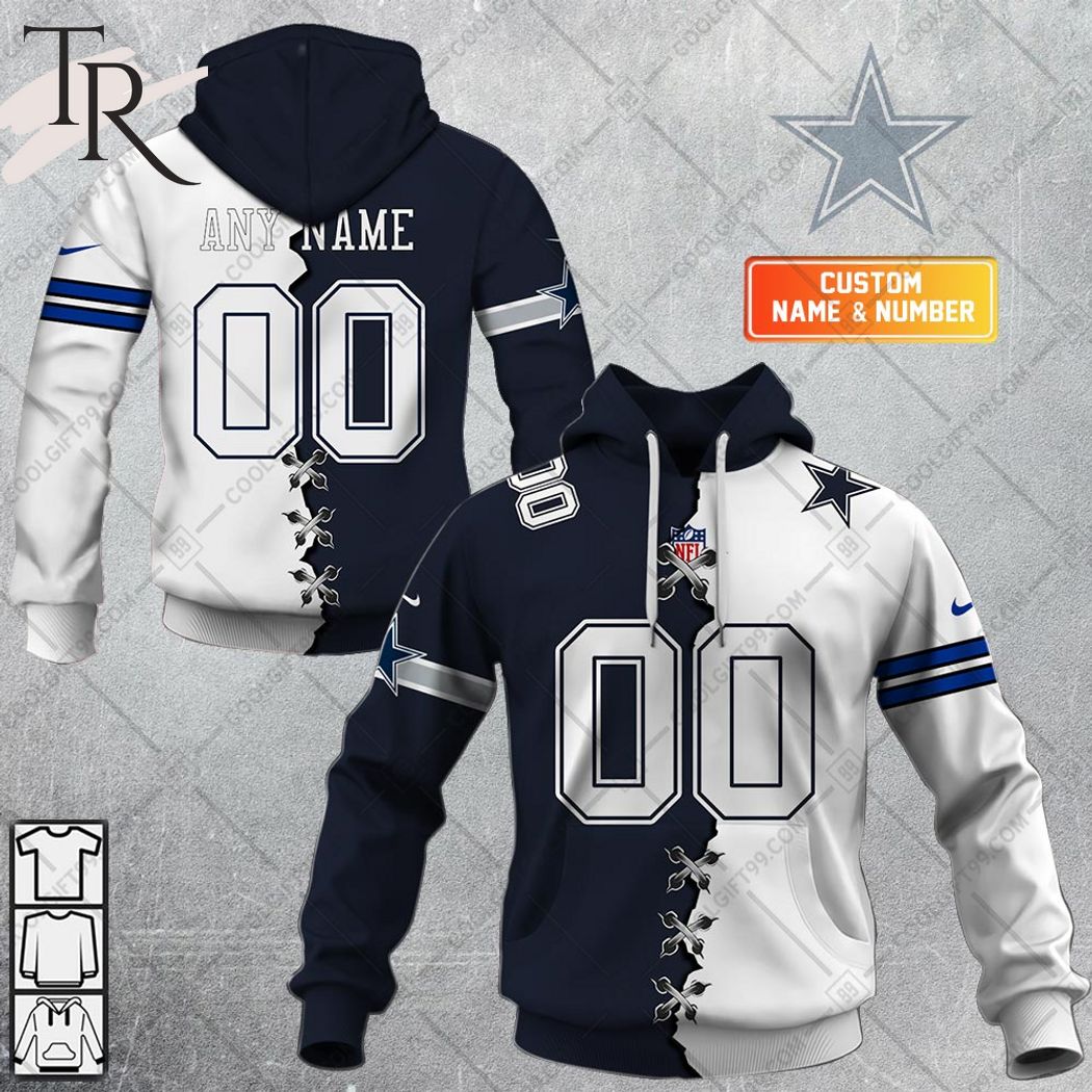 Personalized NFL Dallas Cowboys Mix Jersey Style Hoodie - Torunstyle
