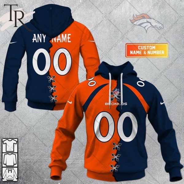 Personalized NFL Denver Broncos Mix Jersey Style Hoodie