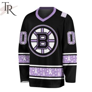 NHL Boston Bruins Special Black Hockey Fight Cancer V-neck Long Sleeve