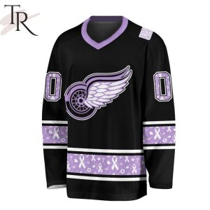 NHL Detroit Red Wings Special Black Hockey Fight Cancer V-neck Long Sleeve