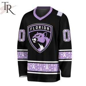 NHL Florida Panthers Special Black Hockey Fight Cancer V-neck Long Sleeve