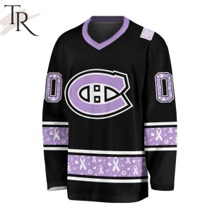 NHL Montreal Canadiens Special Black Hockey Fight Cancer V-neck Long Sleeve