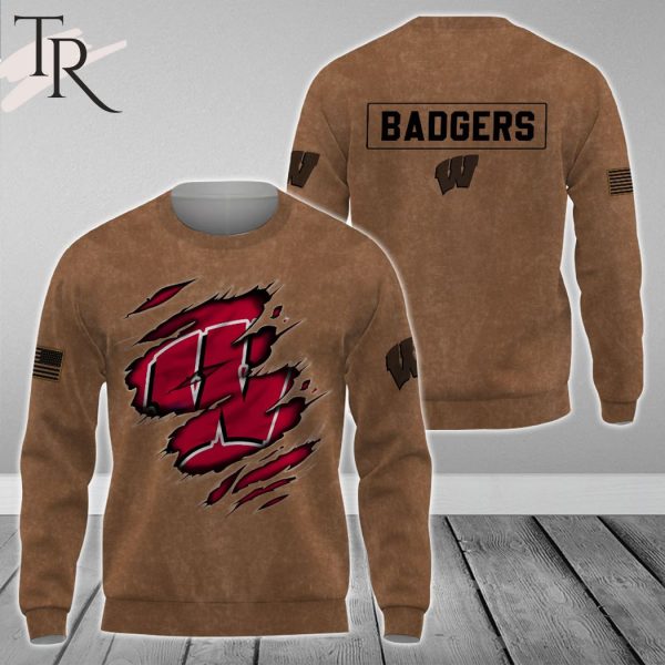 Wisconsin Badgers NCAA Salute To Service Club Pullover  – Brown – Hoodie