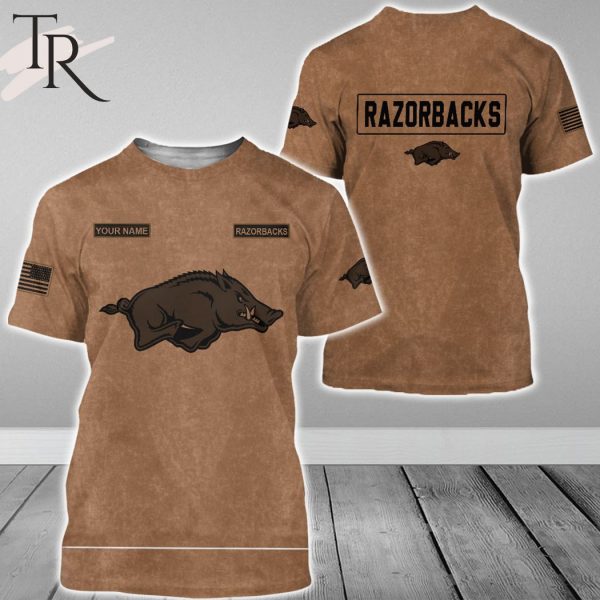 Custom Name Arkansas Razorbacks NCAA Salute To Service For Veterans Day Full Printed Hoodie