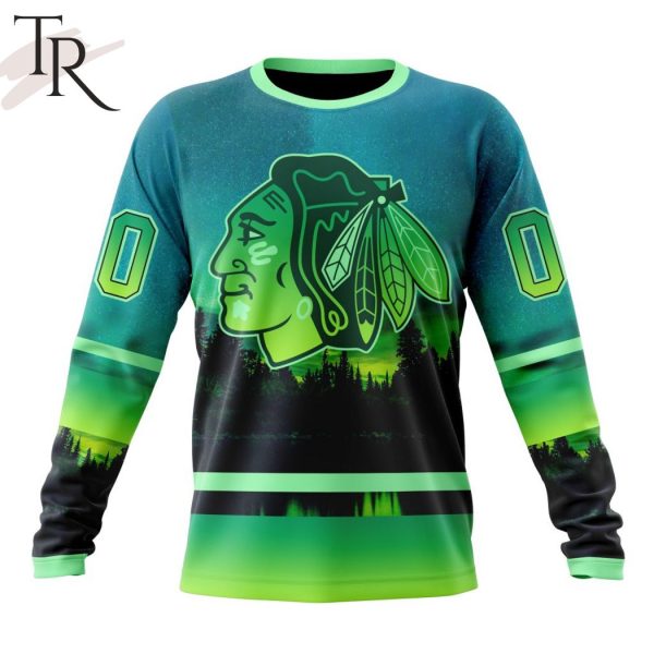 Personalized NHL Chicago Blackhawks Special Design With Northern Light Full Printed Hoodie