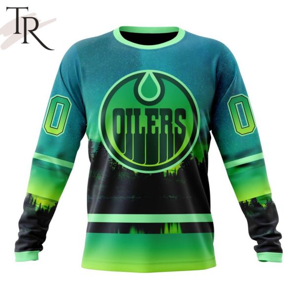 Personalized NHL Edmonton Oilers Special Design With Northern Light Full Printed Hoodie