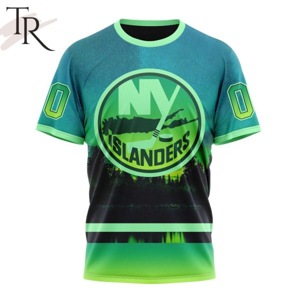 Personalized NHL New York Islanders Special Design With Northern Light Full Printed Hoodie