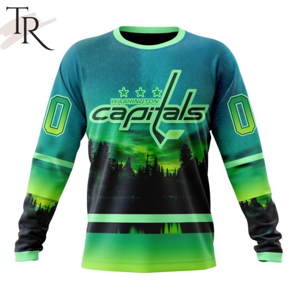 Personalized NHL Washington Capitals Special Design With Northern Light Full Printed Hoodie