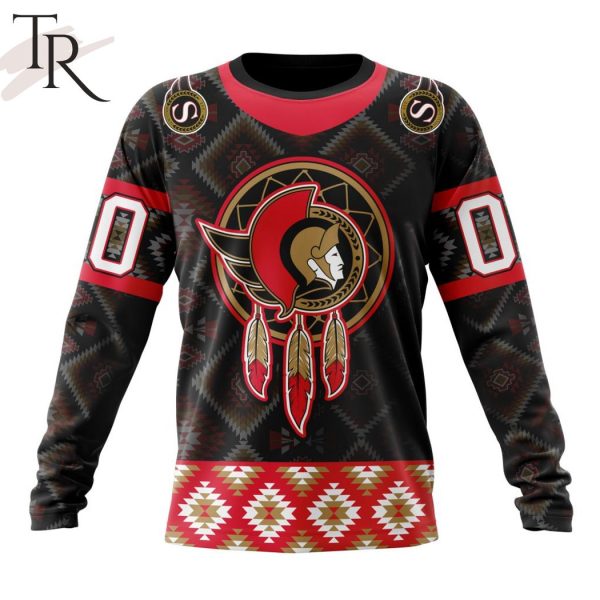 Personalized NHL Ottawa Senators Design With Native Pattern Full Printed Hoodie