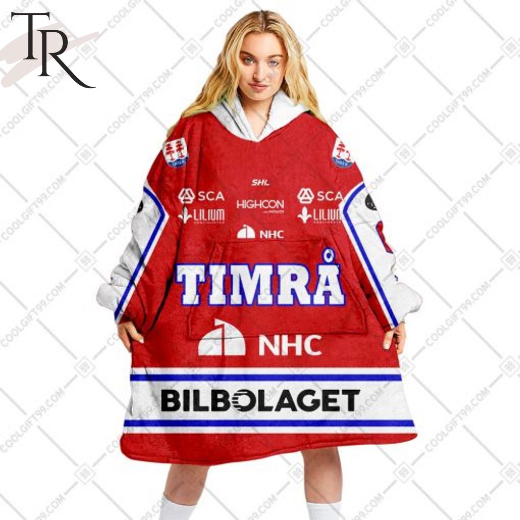 Personalized SHL Timra IK Home jersey Style Oodie, Flanket, Blanket Hoodie, Snuggie