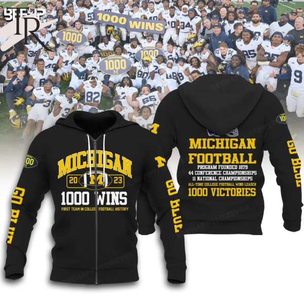 Michigan Wolverines 1000 Wins First Team College Football History Go Blue Hoodie, Longpants, Cap – Black
