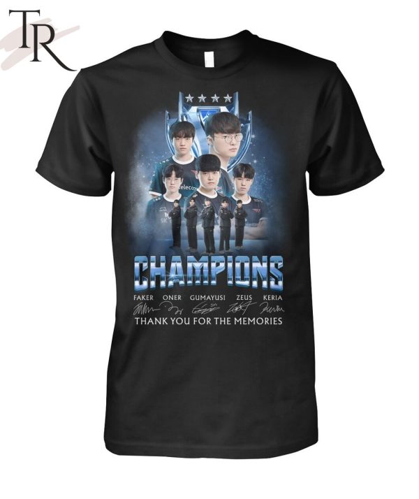 T1 Champions Faker, Oner, Gumayusi, Zeus, Keria Signature Thank You For The Memories T-Shirt